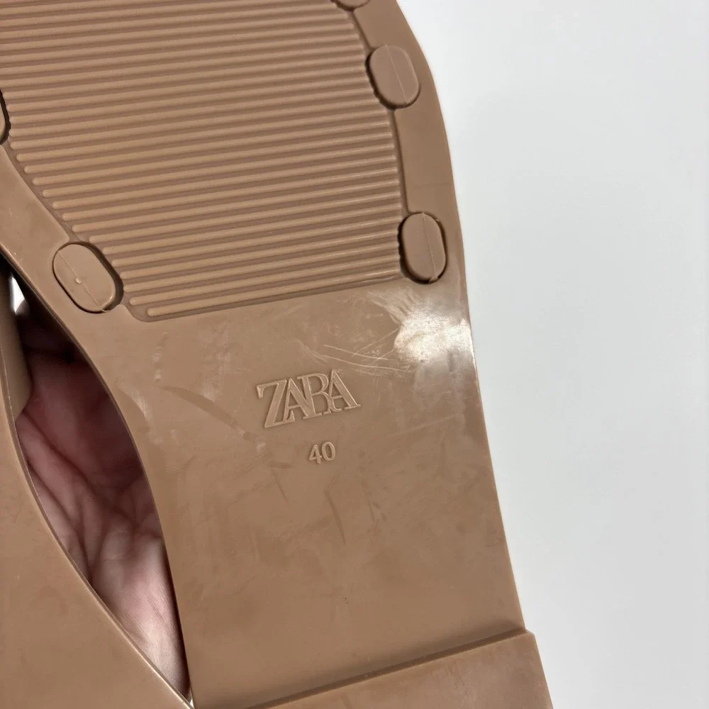 Zara Slip-on Sandals Womens 9-9.5 EU 40 Tan Rubber Slide - Picture 6 of 6